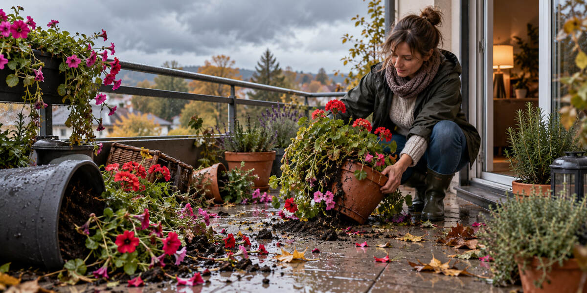 Rośliny balkonowe po silnym wietrze – jak uratować połamane pelargonie i które kwiaty przenieść do domu?