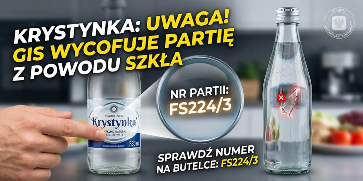 Szkło w wodzie mineralnej Krystynka. GIS wycofuje partię FS224/3 – jak sprawdzić butelkę i co zrobić?