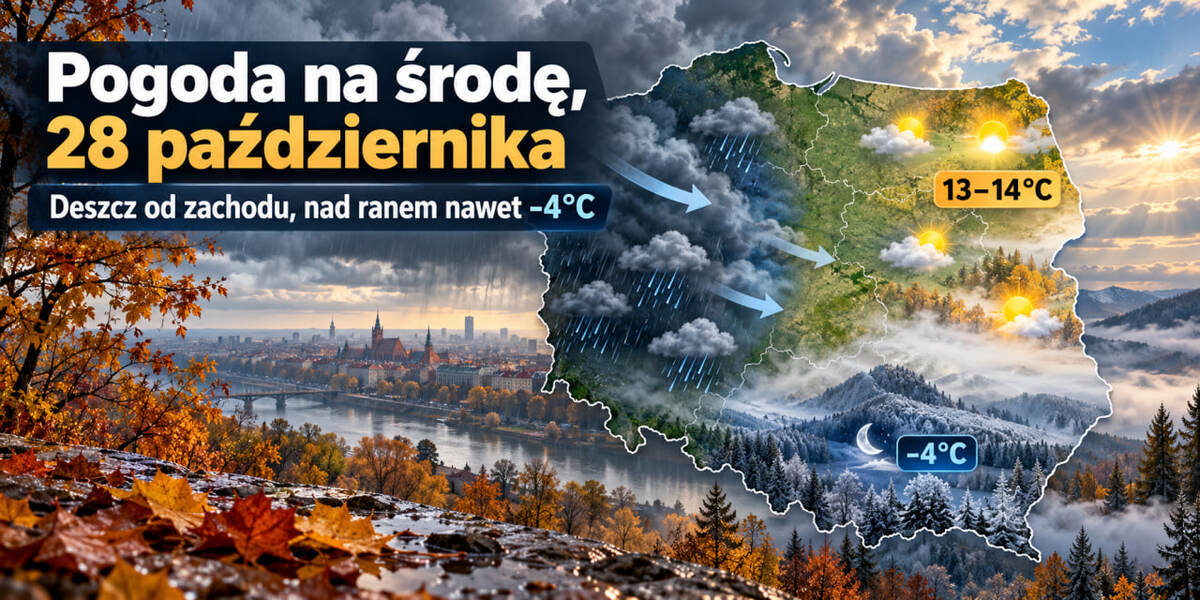 Pogoda na środę, 28 października 2026: gdzie spadnie deszcz, gdzie będzie najcieplej i którym regionom grożą przymrozki do -4°C?