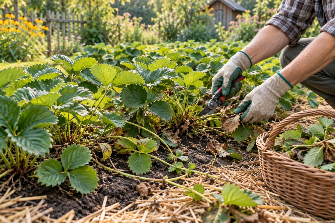 Pielęgnacja truskawek po zbiorach – usuwanie starych liści