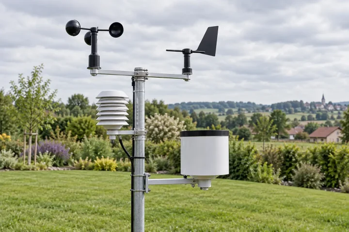 Przyrządy do pomiarów meteorologicznych Domowa stacja pogodowa z anemometrem, wiatrowskazem, osłoną czujników i deszczomierzem